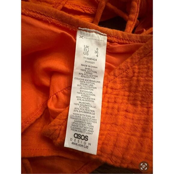 New! ASOS Design 100% Cotton Orange Halter Top Sz 4 - Picture 6 of 6